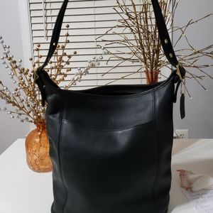 Vintage Coach Duffle Legacy Large Slim Black Leather Crossbody Shoulder Purse